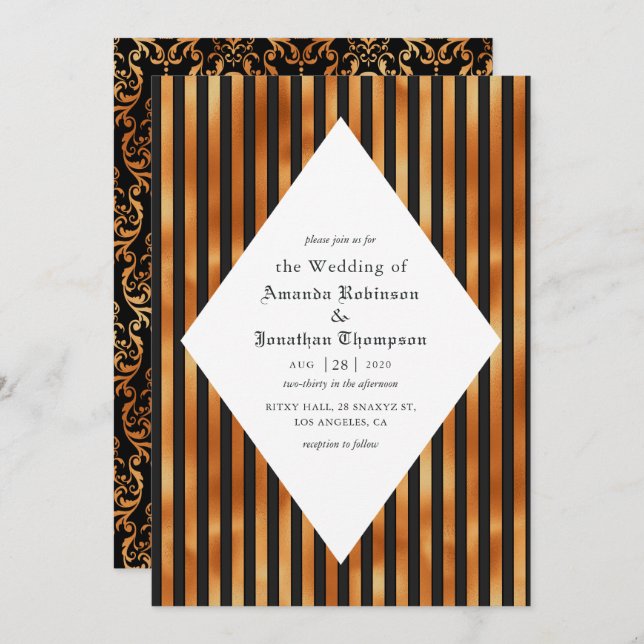 Black and Copper Skulls Gothic Wedding Invitation (Front/Back)