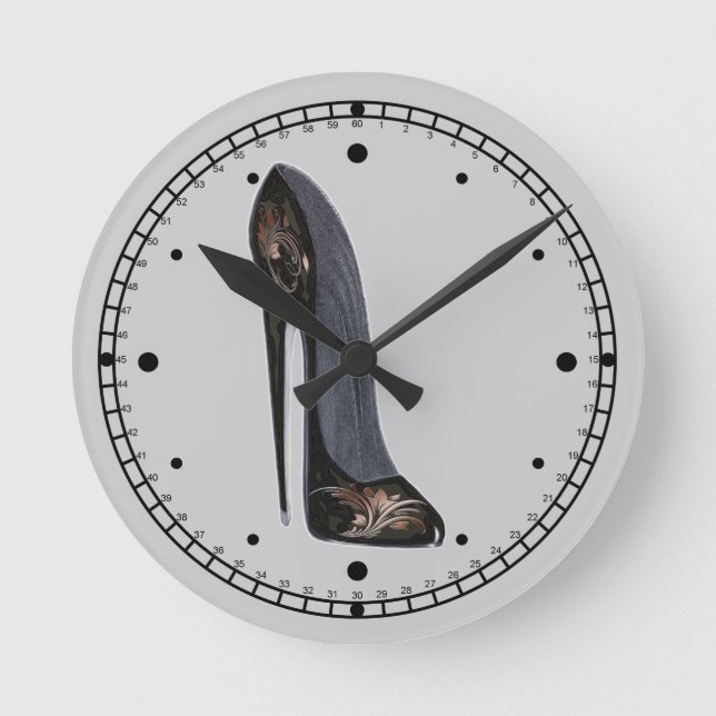 Black and Copper Stiletto Shoe Art Wall Clock (Front)