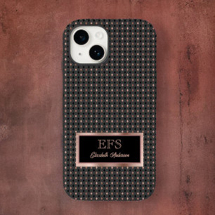 Black and Coppery Faux Rose Gold Elegant Monogram Case-Mate iPhone 14 Case