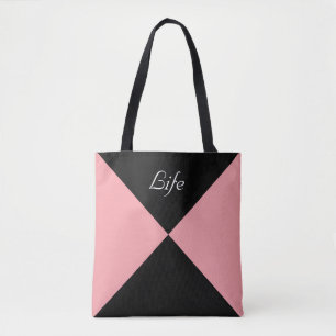 Black and Coral Pink Abstract Triangle Tote Bag