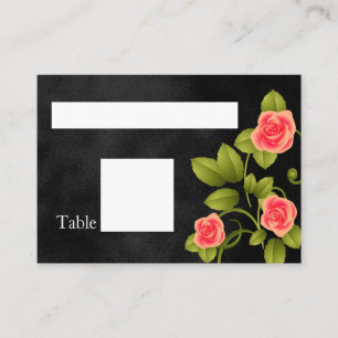 Black and Coral Rose Wedding Place Card