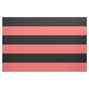 Black and Coral Wide Stripes Large Scale Fabric