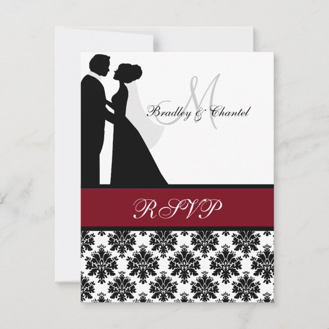 Black and Cranberry Wedding Couple RSVP Card (Front)