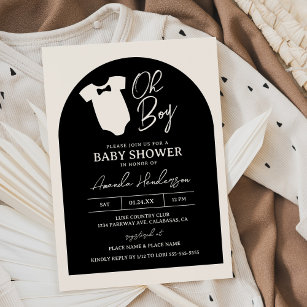Black and Cream Boy Bow Tie Baby Shower Invitation