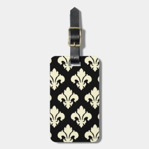 Black and cream fleur de lis luggage tag