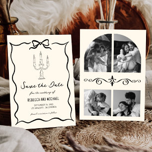Black and Cream Hand Drawn Bow Photo Wedding Save The Date