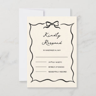 Black and Cream Hand Drawn Bow Wedding RSVP Card