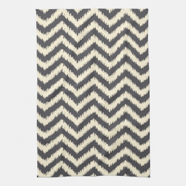 Black and Cream Ikat Chevron Tea Towel (Vertical)