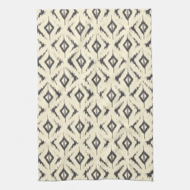 Black and Cream Ikat Diamonds Tea Towel (Vertical)