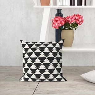 Black and Cream Modern Aztec Geometric Pattern Cushion