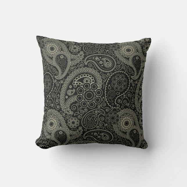Black And Cream Paisley Cushion (Front)