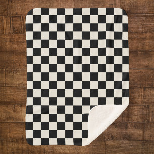 Black and Cream Retro Check Sherpa Blanket