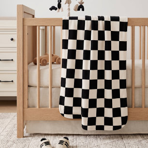 Black and Cream Retro Check Sherpa Blanket