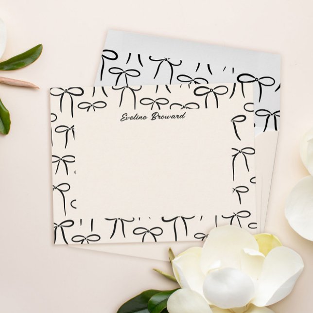 Black and Cream Simple Bows Personal Stationery Card (Creator Uploaded)