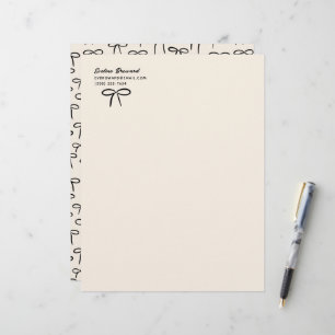 Black and Cream Simple Bows Personal Stationery Custom Letterhead