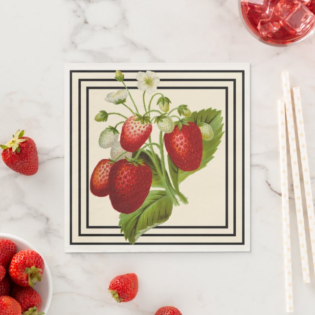 Black and Cream Strawberry Wedding  Napkins (Insitu)