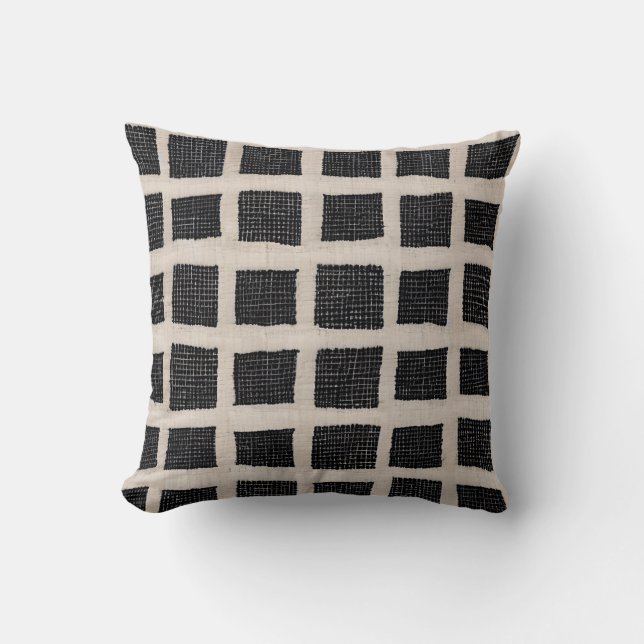 Black and Cream Textured Squares Cushion (Front)