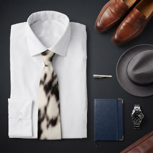 Black and Cream White Faux Animal Fur Tie