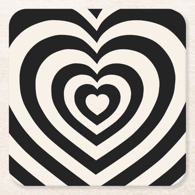 Black And Cream White Hearts Square Paper Coaster (Front)