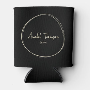 Black and Cream with Name in Drawn Circle Can Cooler