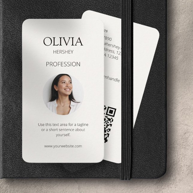 Black and Creamy Ivory Photo Social QR Code  Business Card (Creator Uploaded)