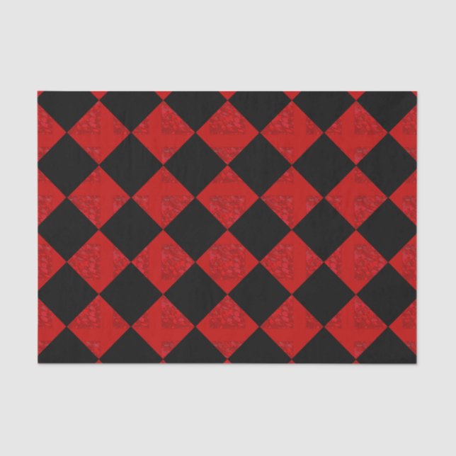 Black and crimson red diamond chequered pattern tissue paper (Front)