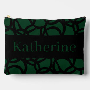 Black and Dark Green Pattern Custom Name Accessory Pouch