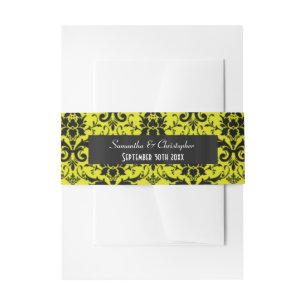 Black and dark pink damask personalised wedding invitation belly band