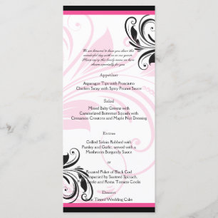 Black and Dark Pink Floral Scroll Wedding Menu