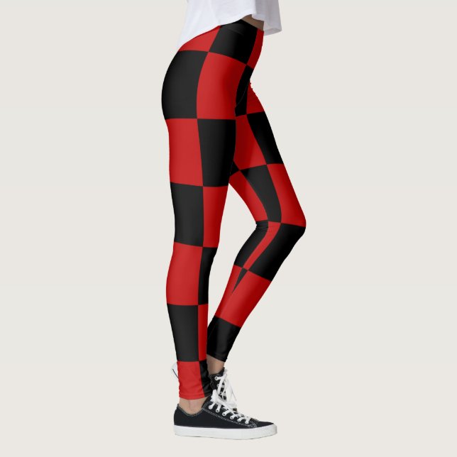 Black and Dark Red Chequerboard Pattern Leggings (Right)