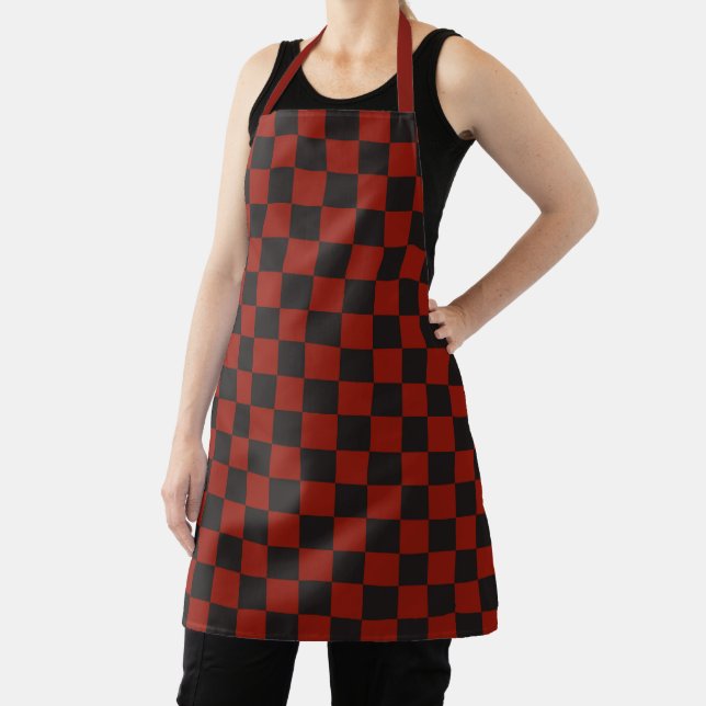 Black and Deep red checkerboard pattern Apron (Insitu)