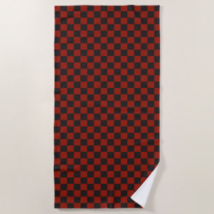 Black and Deep red checkerboard pattern Beach Towel