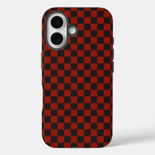 Black and Deep red checkerboard pattern iPhone 16 Case