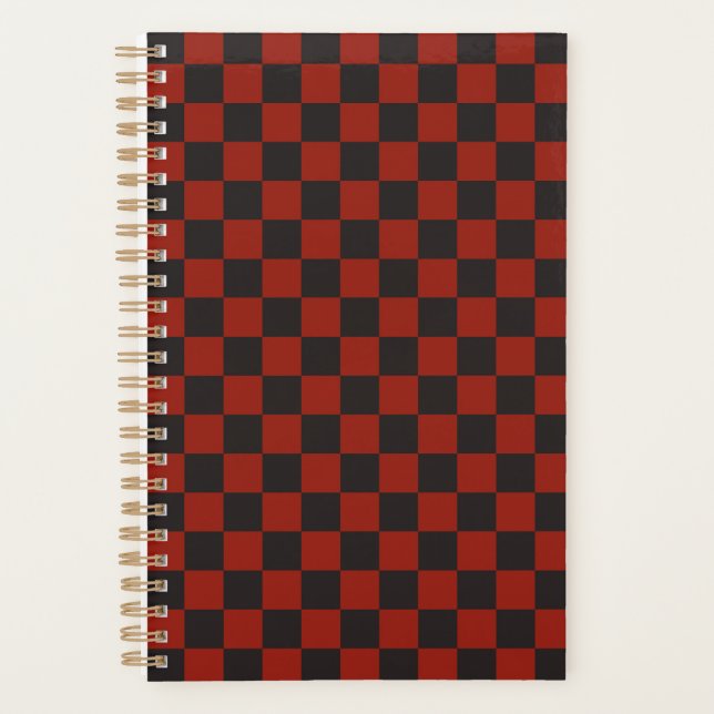 Black and Deep red checkerboard pattern Planner (Front)