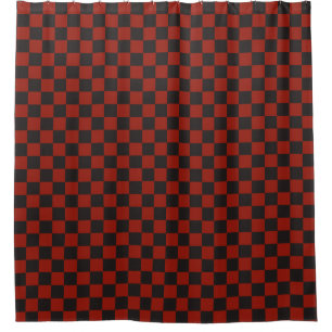 Black and Deep red chequerboard pattern Shower Curtain