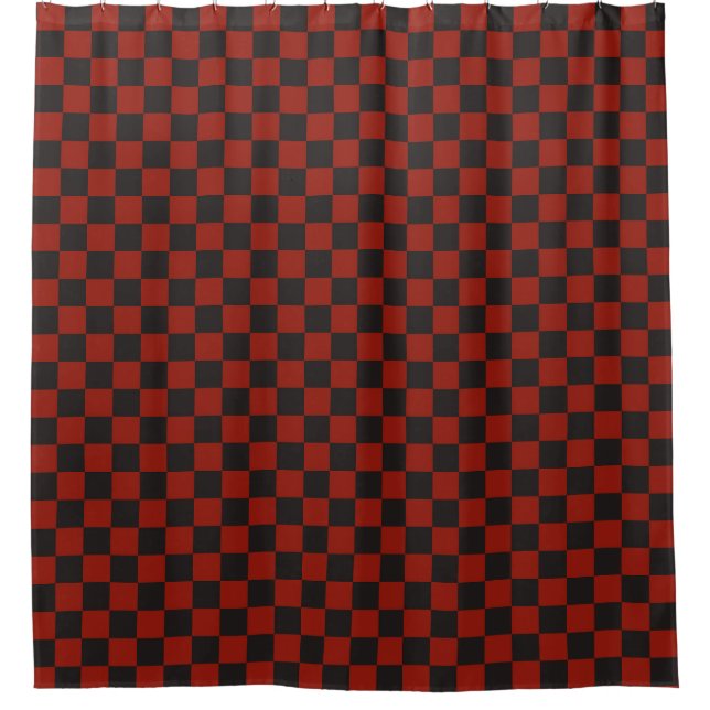 Black and Deep red chequerboard pattern Shower Curtain (Front)
