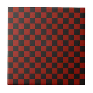 Black and Deep red chequerboard pattern Tile