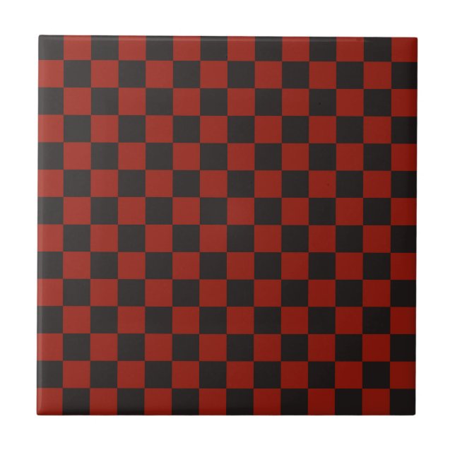 Black and Deep red chequerboard pattern Tile (Front)