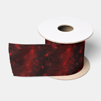 Black and Deep Red Spider Gothic Ribbon Spool Satin Ribbon