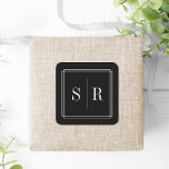 Black and Ecru Wedding Monogram Square Sticker<br><div class="desc">Classic and elegant wedding monogram stickers are perfect for sealing your invitation envelopes,  favors and more. Chic and simple design in black and cream ivory features your initials,  monogram or duogram framed by a thin geometric border. Designed to coordinate with our Timeless wedding collection in Ecru.</div>
