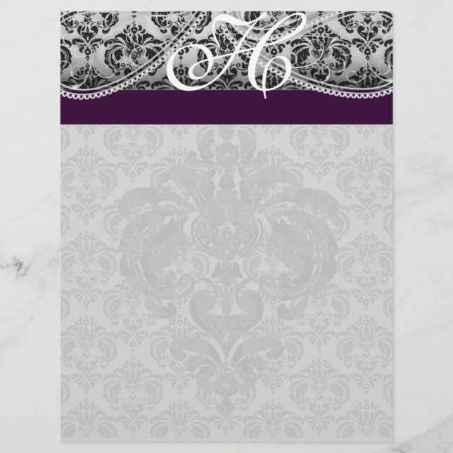 Black and Eggplant Monogram Black Damask (Front)