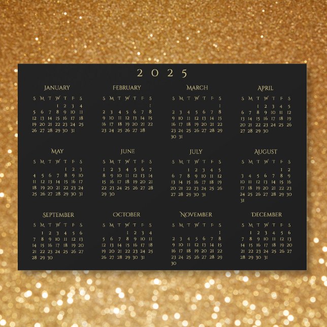 Black and Faux Gold 2025 Magnetic Calendar Card (Black and Faux Gold 2025 Magnetic Calendar Card)