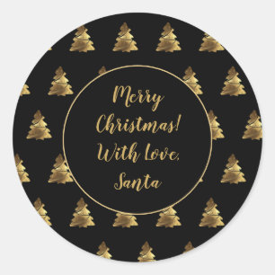 Black and Faux Gold Christmas Tree Pattern Classic Round Sticker