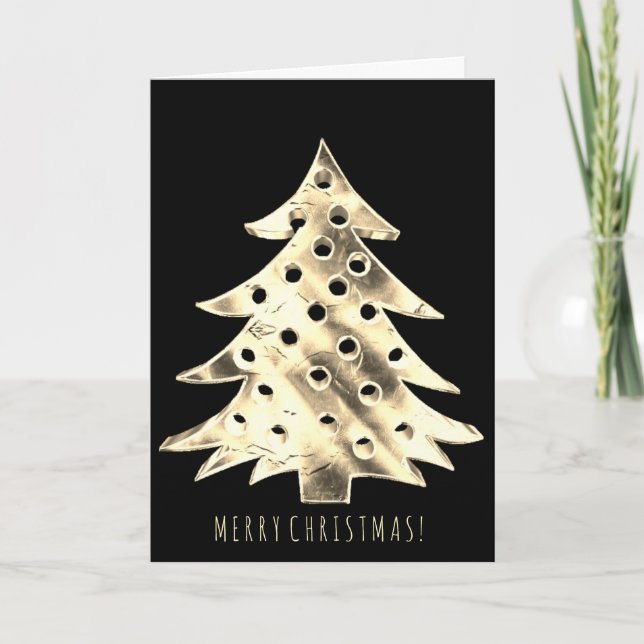 Black and Faux Gold Foil Christmas Tree Elegant Holiday Card (Front)