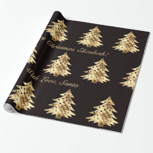 Black and Faux Gold Foil Christmas Tree Pattern Wrapping Paper