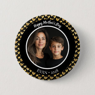 Black And Faux Gold Foil Hearts Mother's Day 6 Cm Round Badge