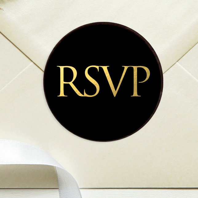 Black and Faux Gold Foil RSVP Classic Round Sticker (Creator Uploaded)