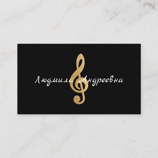 Black and Faux Gold Foil Russian Musician Business Card (Front)