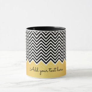 Black and FAUX GOLD Modern Chevron Custom TEXT Mug