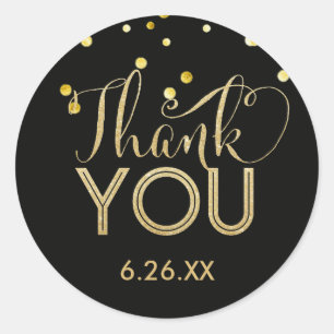 Black and Faux Gold Round Stickers